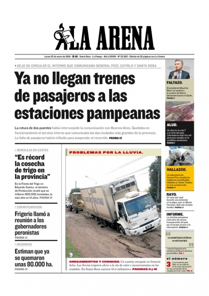 La suspensión del tren preocupa en La Pampa: fue nota de tapa del principal diario de esa provincia.