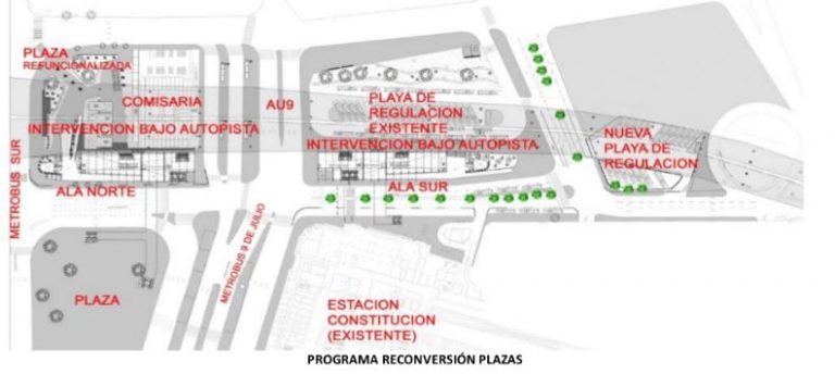 La nueva terminal de colectivos, según un documento de la Dirección General de Planificación de la Movilidad del GCBA.