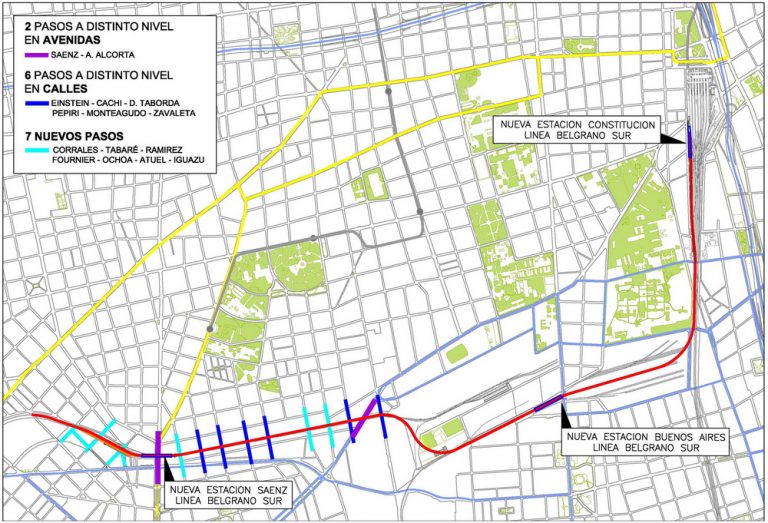 Detalle del proyecto de extensión del Belgrano Sur (Fuente: GCBA).