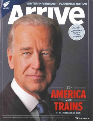 "Por qué Estados Unidos necesita trenes", escribió en 2010 el ex vicepresidente en la revista de Amrak.